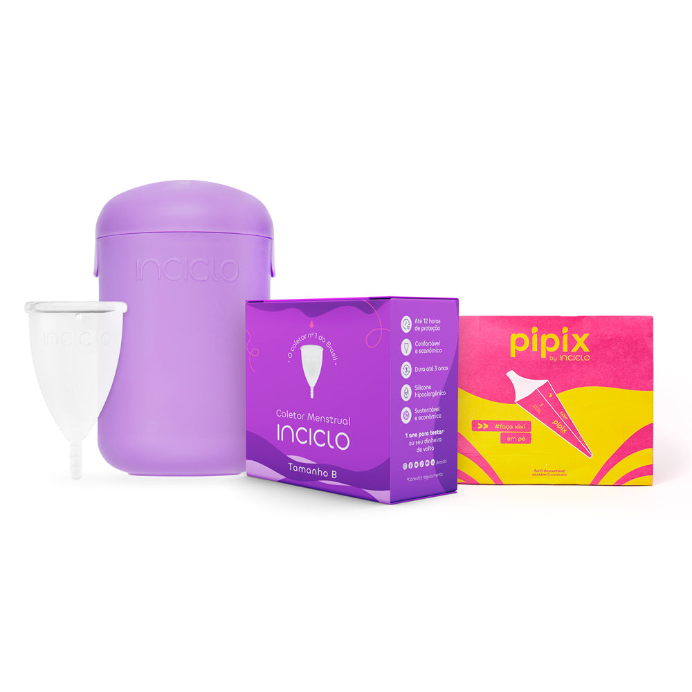 Kit Coletor Menstrual Inciclo + Cápsula Esterilizadora + Funil Urinável Pipix (5 unidades) - Loja Inciclo