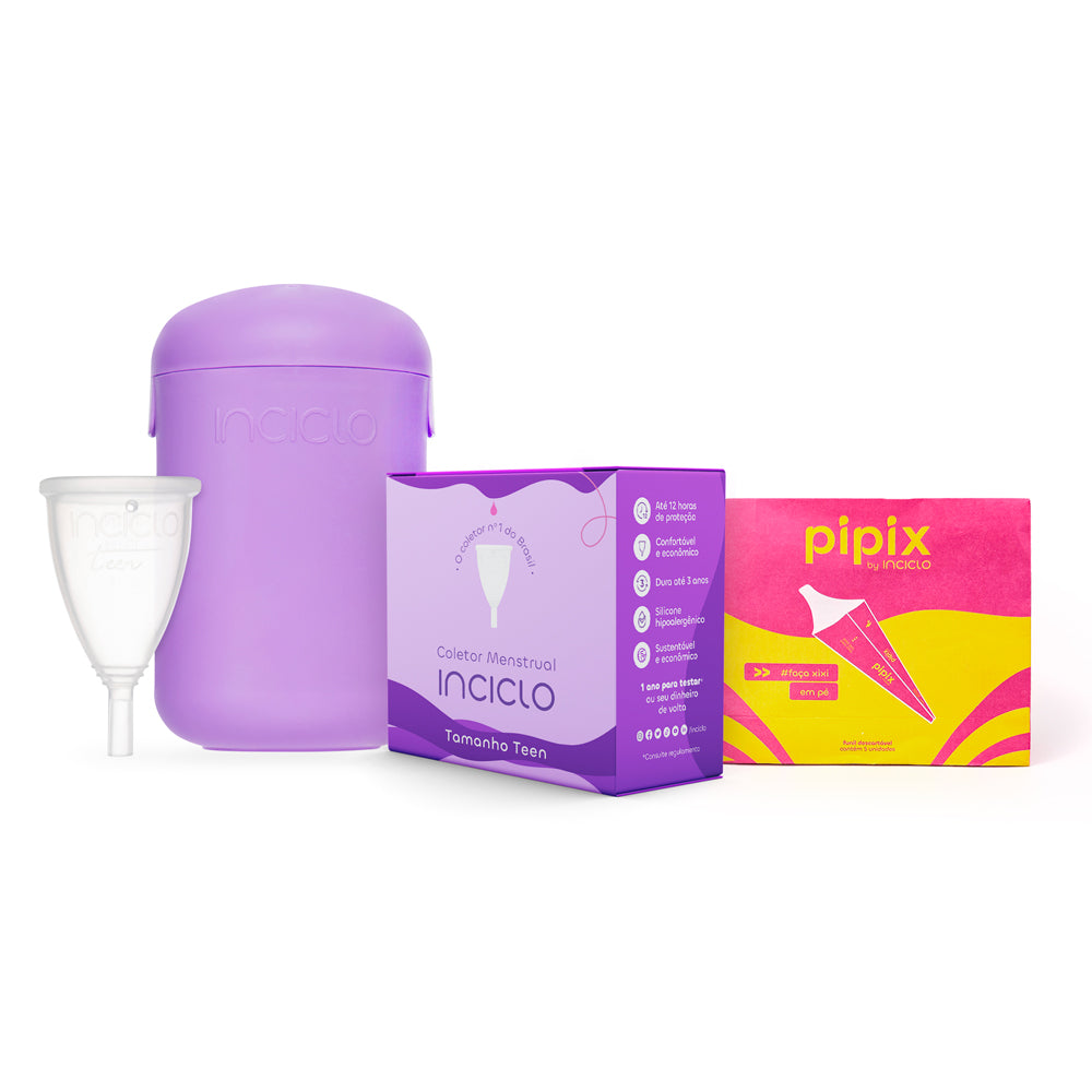 Kit Coletor Menstrual Inciclo + Cápsula Esterilizadora + Funil Urinável Pipix (5 unidades) - Loja Inciclo